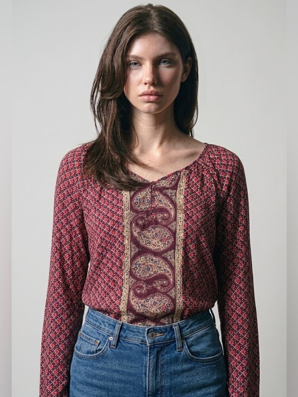Lucky Brand Women's Burgundy Patterned Top